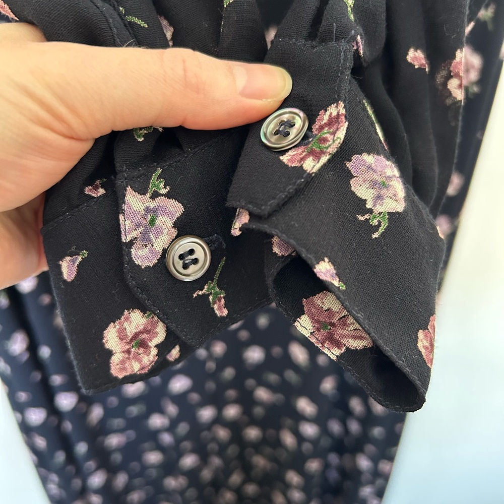 Laura Ashley Floral Maxi Dress Black 8 Vintage Long Sleeve Wool Blend UK Made - Picture 4 of 9